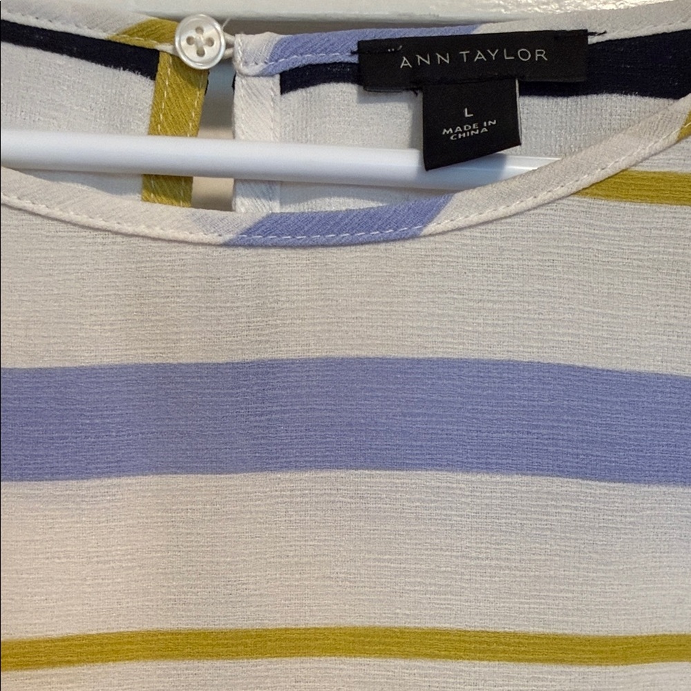 Ann Taylor Multicolor Striped Top - White, Blue, Yellow